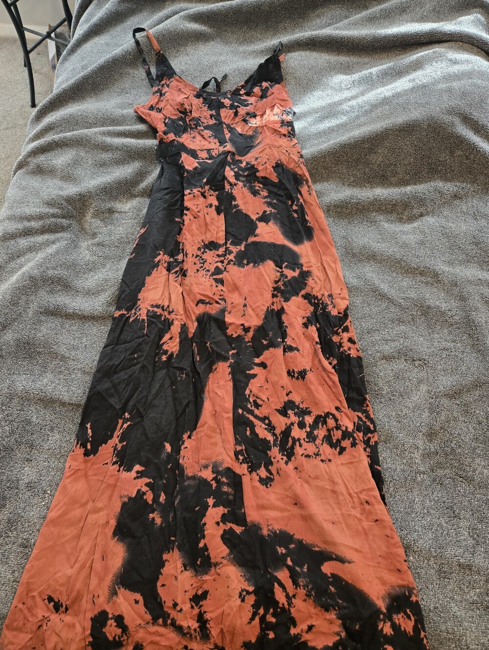 Women's Orange & Black Tie-Dye Maxi Slip Dress